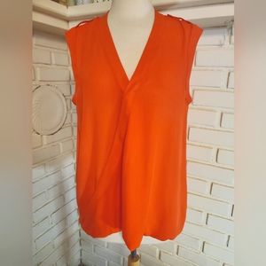 Orange drape front sleeveless top